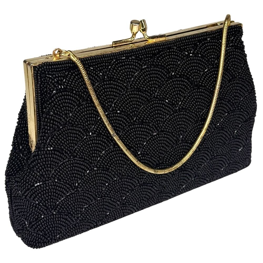 Hong Kong Bead Evening Clutch Gold Chain Foldaway Strap Evening Bag Kisslock